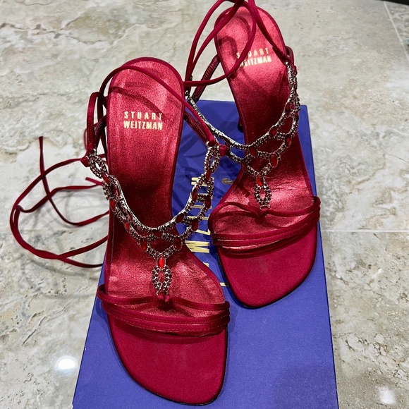 Stuart Weitzman Light Show Ruby Satin Crystal Dress Heel - Picture 1 of 7